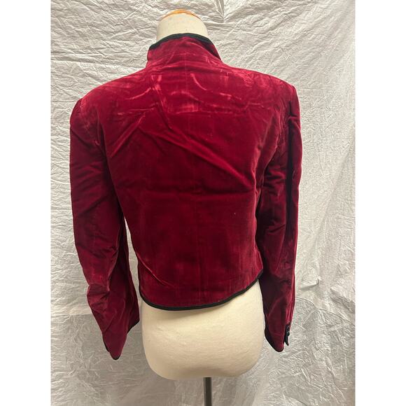 Vintage 1980s Jaeger Cherry Red Velvet Bellhop Tuxedo Style Jacket - Picture 3 of 6